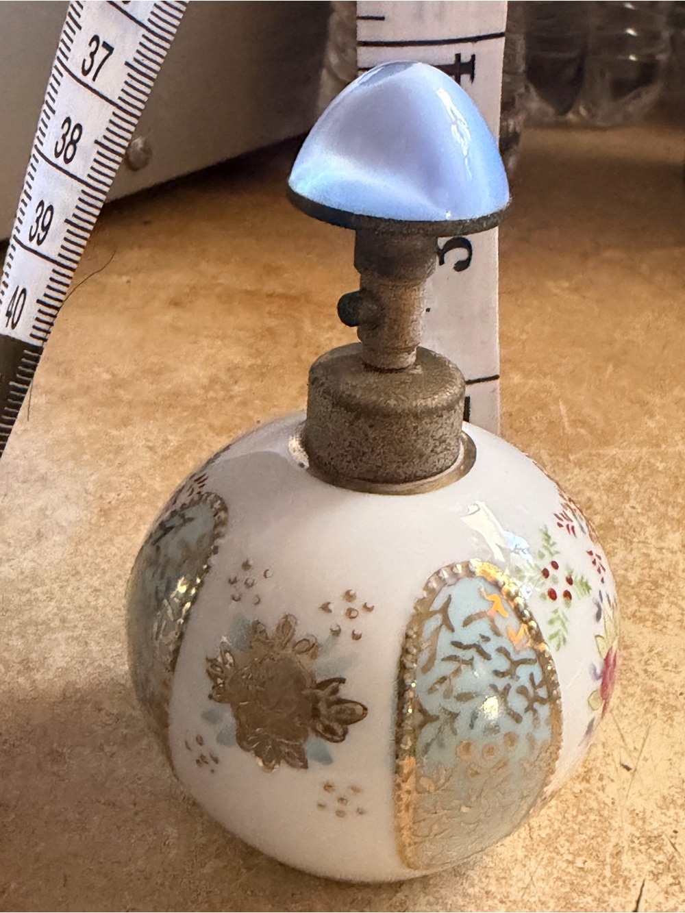 Vintage Irice hand-painted Porcelain Atomizer Perfume Bottle with gold accents